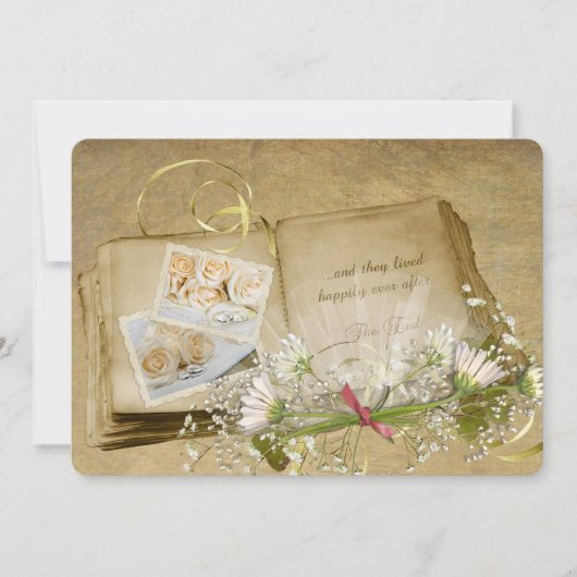 offenes altes Hochzeitsbuch mit Bridal-Bouquet Einladung (Vorderseite)