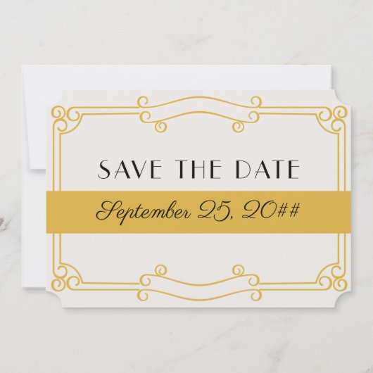 Offenes Bar Art Deco Ocker Gelb und Grau Save The Date (Rückseite)