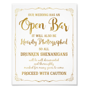 Offenes Bar Hochzeitszeichen Gold Glitzer, Hochzei Fotodruck