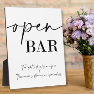 Offenes Bar Hochzeitszeichen Tabletop Plaque mit E Fotoplatte