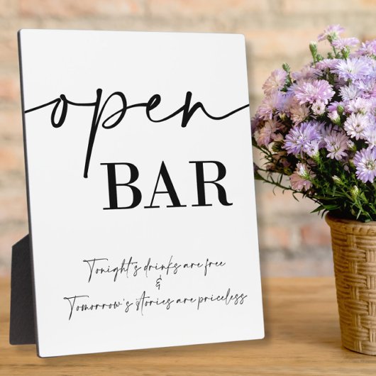 Offenes Bar Hochzeitszeichen Tabletop Plaque mit E Fotoplatte