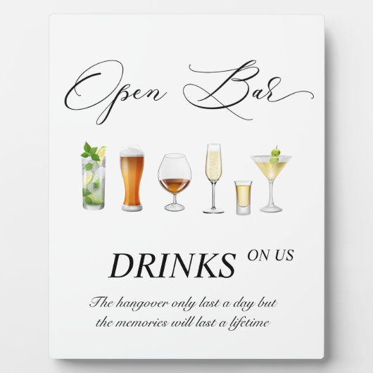 Offenes Bar Hochzeitszeichen Tabletop Plaque mit E Fotoplatte (Vorderseite)