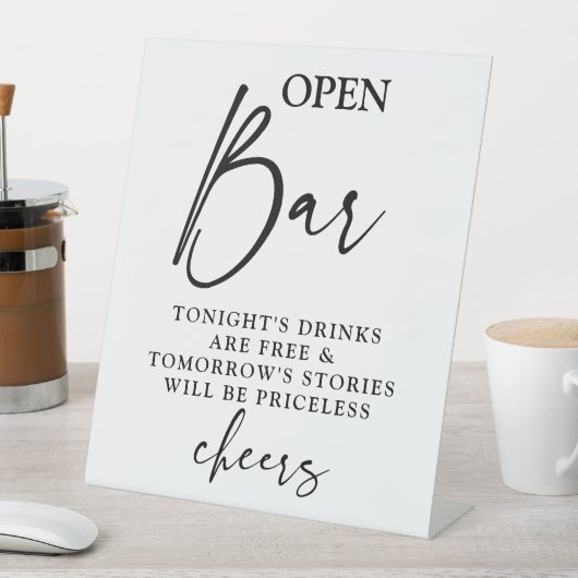 Offenes Bar minimalistisches Hochzeitszeichen Sockelschild (In Situ)