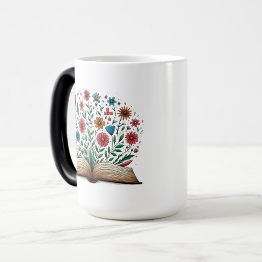 Offenes Buch Blume Große Morphing Keramik Verwandlungstasse (Vorderseite Links)