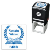 Offenes Buch, Laurel Wreath Ex Libris Name Book Permastempel (Beispiel)