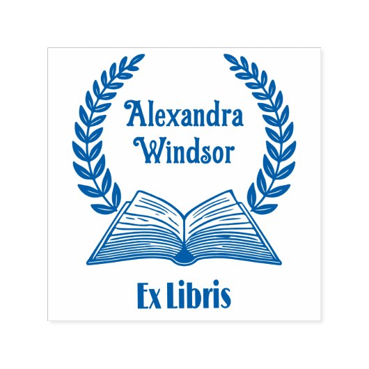 Offenes Buch, Laurel Wreath Ex Libris Name Book Permastempel (Design)