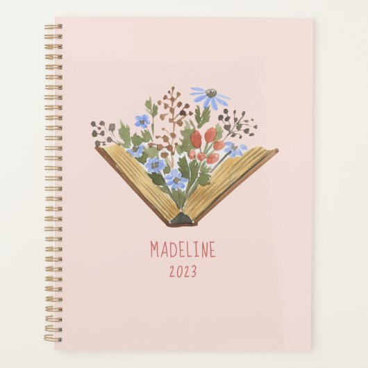 Offenes Buch mit Blume Monogram Name Planner Planer (Vorderseite)