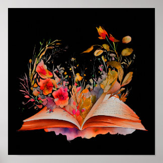 Offenes Buch mit Blume Poster