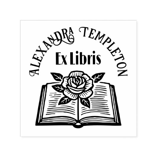 Offenes Buch mit Rose #2PS mit Ex Libris Name Permastempel (Design)