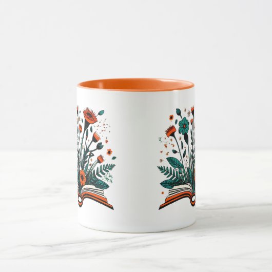 Offenes Buch mit Sprouting-Blume Tasse (Zentrum)