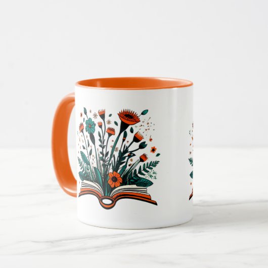 Offenes Buch mit Sprouting-Blume Tasse (Vorderseite Links)