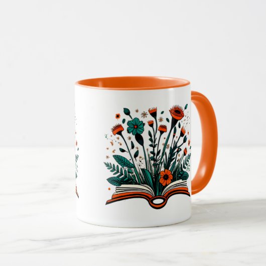 Offenes Buch mit Sprouting-Blume Tasse (VorderseiteRechts)