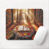 Offenes Buch über den Baumstumpf im Herbst Mousepad (Mit Mouse)
