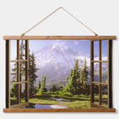 Offenes Fenster am Berg Rainier Wandteppich Mit Holzrahmen (Vorne)
