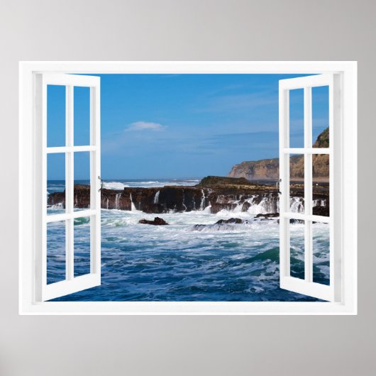 Offenes Fenster am Meer Poster (Vorne)
