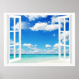Offenes Fenster am Strand Poster