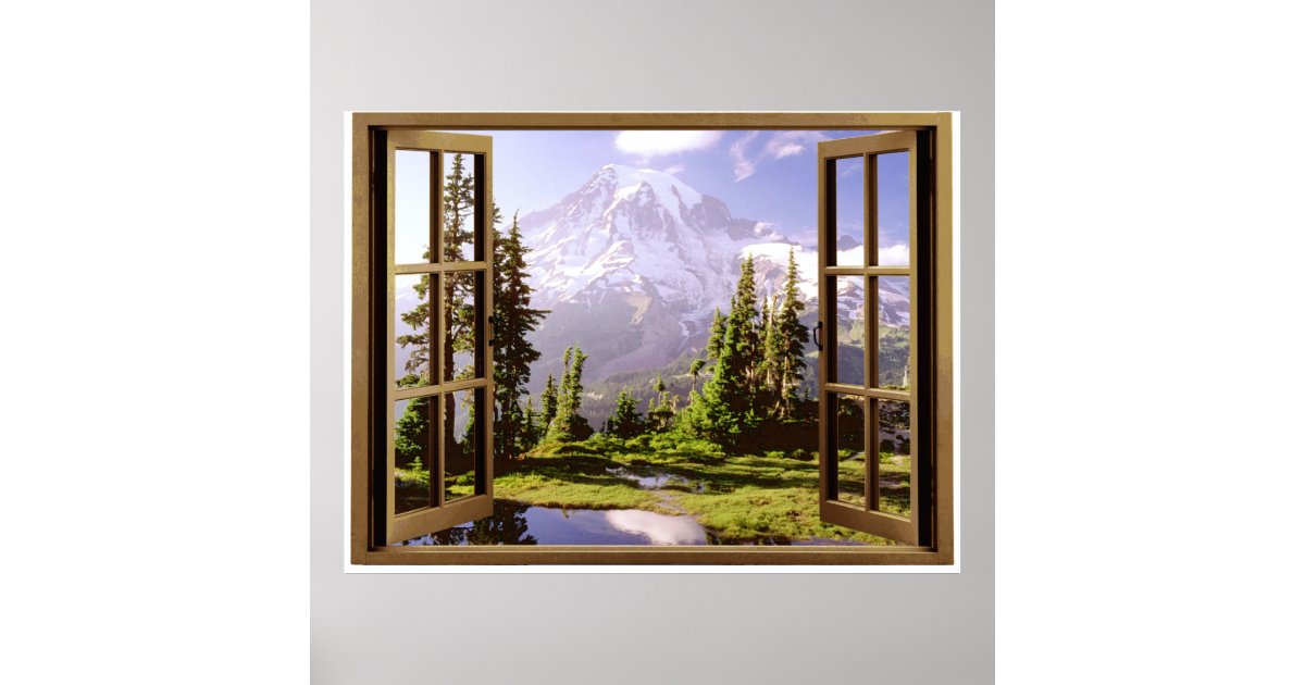 Offenes Fenster beim Mount Rainier Poster Zazzle