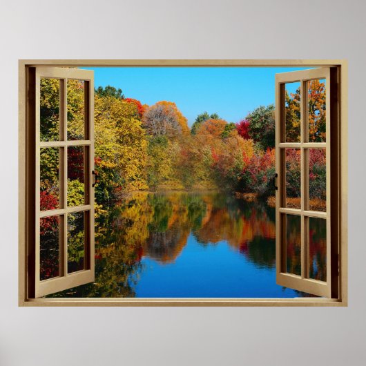 Offenes Fenster Herbst am See Poster (Vorne)