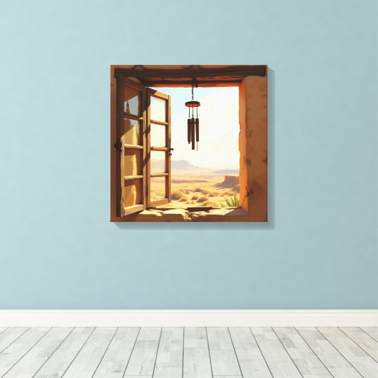 Offenes Fenster in der Wüste Leinwanddruck (Insitu (Holzboden))