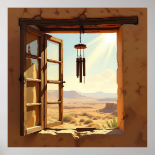 Offenes Fenster in der Wüste Poster