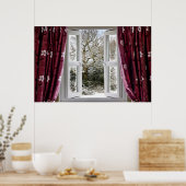 Offenes Fenster mit Blick auf eine schneebedeckte Poster (Küche)