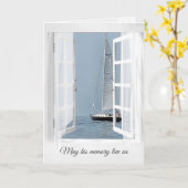 Offenes Fenster mit Segelboot für Beileid Karte (Gelbe Blume)
