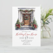 Offenes Haus an der Wasserfarbenfront Einladung (Stehend Vorderseite)