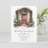 Offenes Haus an der Wasserfarbenfront Einladung (Stehend Vorderseite)