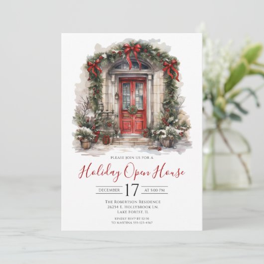 Offenes Haus an der Wasserfarbenfront Einladung (Stehend Vorderseite)
