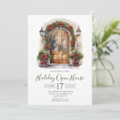 Offenes Haus an der Wasserfarbenfront Einladung (Stehend Vorderseite)