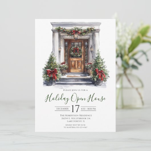 Offenes Haus an der Wasserfarbenfront Einladung (Stehend Vorderseite)