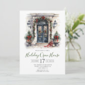 Offenes Haus an der Wasserfarbenfront Einladung (Stehend Vorderseite)