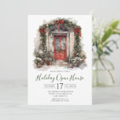 Offenes Haus an der Wasserfarbenfront Einladung (Stehend Vorderseite)