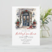 Offenes Haus an der Wasserfarbenfront Einladung (Stehend Vorderseite)