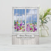 OFFENES HAUS, EINLADUNG, Rustikales Fenster/Blume- Einladung (Stehend Vorderseite)