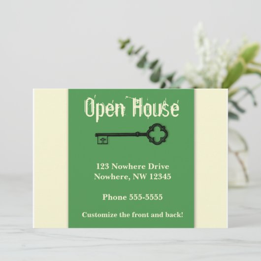 Offenes Haus mit altmodischer Schlüsseleinladung Einladung (Stehend Vorderseite)