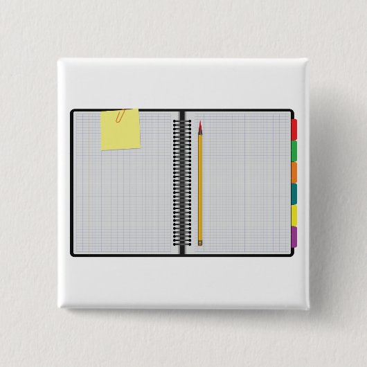 Offenes Millimeterpapier-Notizbuch mit Bleistift Button (Vorderseite)