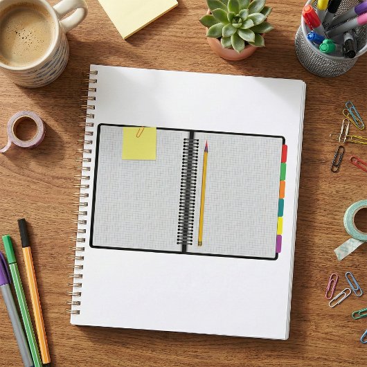 Offenes Millimeterpapier-Notizbuch mit Bleistift Planer