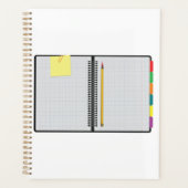Offenes Millimeterpapier-Notizbuch mit Bleistift Planer (Vorderseite)