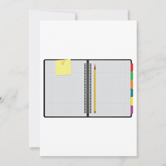 Offenes Notebook und Bleistift Einladung (Vorderseite)