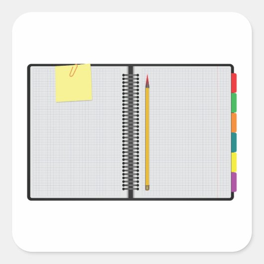 Offenes Notebook und Bleistift Quadratischer Aufkleber (Vorderseite)