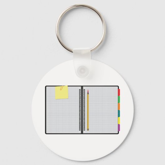 Offenes Notebook und Bleistift Schlüsselanhänger (Vorderseite)