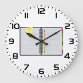 Offenes Notizbuch mit Graphpapier und Bleistift Große Wanduhr (Vorderseite)