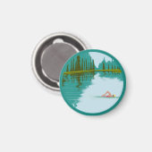 Offenes Wasser schwimmen in einem Wald-Seemagnet Magnet (Vorderseite/Rückseite)