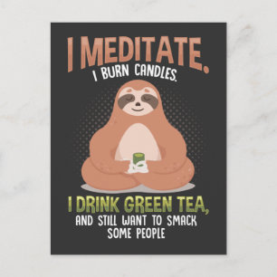 Offensive Sloth Yoga Green Tea Entspannen sarkasti Postkarte