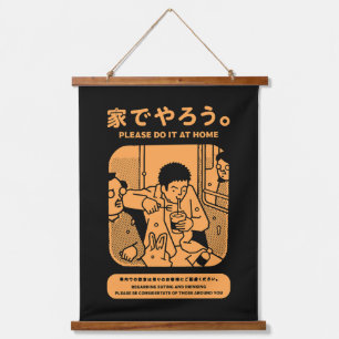 Öffentliche Werbung in der japanischen U-Bahn in T Wandteppich Mit Holzrahmen