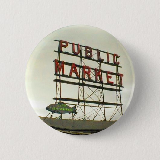 Öffentlicher Markt in Seattle, WA Fish Bowl View Button (Vorderseite)