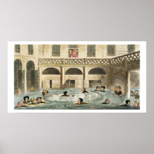 Öffentlichkeit, die am Bad baden, oder Dämpfen Poster