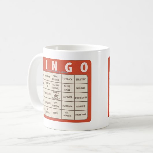 Office Buzzwords Bingo Novelty Kaffeetasse (Vorderseite Links)