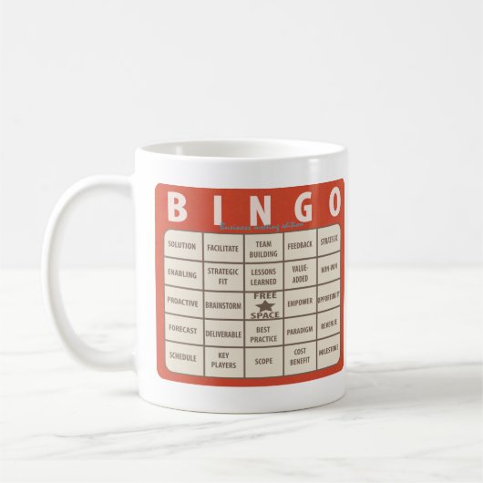 Office Buzzwords Bingo Novelty Kaffeetasse (Links)